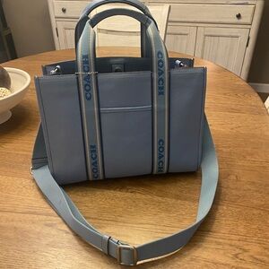 Coach Light Blue Tote with Logo Straps